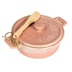 Hello Honey&reg; Pink Stoneware Brie Bakers with Bamboo Spreader, 2ct.