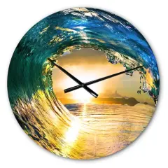 Designart 'Colored Ocean Waves Falling Down Ii Nautical & Coastal Wall Clock