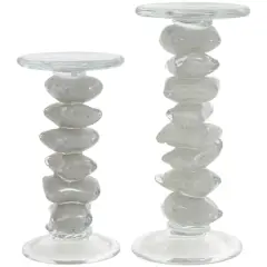 Clear Glass Stacked Stone Candle Holder Set