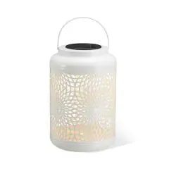 Glitzhome&reg; 9" Cutout Metal Solar Powered Outdoor Hanging Lantern White