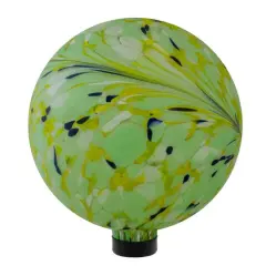 10" Yellow and Green Hand Painted Swirled Glass Garden Gazing Ball