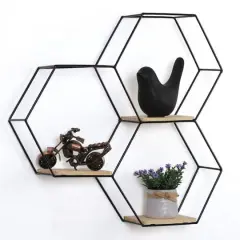 Nex&trade; Black Metal Modern Floating Hexagonal Shelf