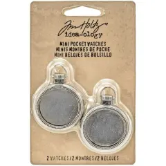 Idea-Ology Metal Mini Pocket Watch Frames 1" 2/Pkg-Antique Nickel