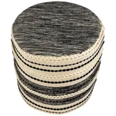 18" Cream & Black Woven Stripes Outdoor Pouf Ottoman