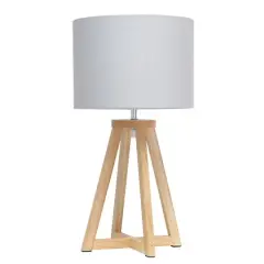 Simple Designs 19" Interlocked Triangular White Wood Table Lamp with Gray Shade Natural and Gray