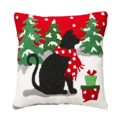 Glitzhome&reg; Hooked Christmas Cat Throw Pillow