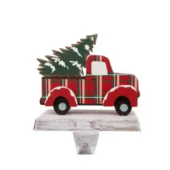 Glitzhome&reg; 6" Red Truck & Tree Stocking Holder