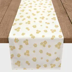 90" Daisy Pattern Cotton Twill Table Runner Yellow