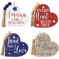 4" Patriotic Hearts Tabletop Sign Set