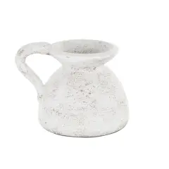 11" Cream Ceramic Textured Pot Vase with Handle
