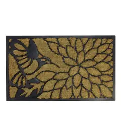Hummingbird Design Black Rubber & Coir Outdoor Rectangular Doormat, 29.75" x 17.75"