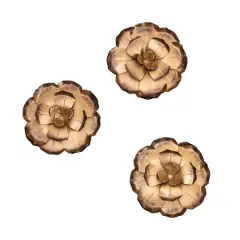 Habitat Decor Zinnias Bronze Flower Metal Wall Art Set
