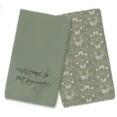 Welcome to Our Beginning Tea Towel Set Olive Green