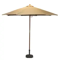 9ft. Beige & Cherry Wood Outdoor Patio Market Umbrella