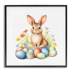Stupell Industries Easter Bunny & Eggs Framed Giclee Art Gray