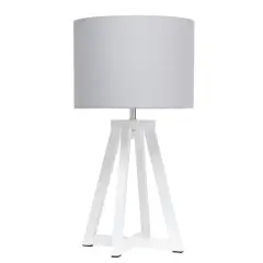 Simple Designs 19" Interlocked Triangular White Wood Table Lamp with Gray Shade White and Gray