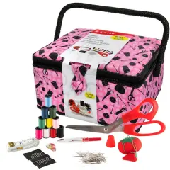 SINGER&reg; Pink & Black Notions Pattern Sewing Basket Kit
