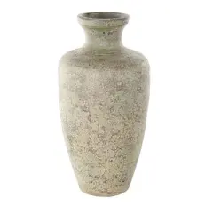 Brown Ceramic Vase with Green Accents