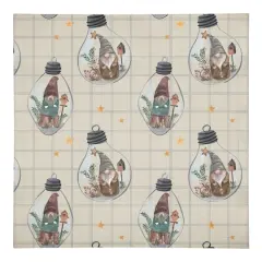 Cream & Gray Check Gnome Globe Pattern Cotton Twill Napkin