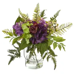 14&rdquo; Hydrangea & Berry Arrangement in Glass Vase