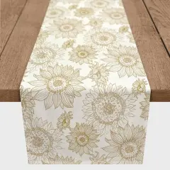 Large Sunflower Head Cotton Twill Runner Gold/White