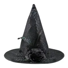 Black Witch Hat with Feather & Flower by Celebrate It&trade;