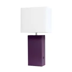 Lalia Home Lexington 21" Leather Table Lamp with USB Charging Port Eggplant Purple