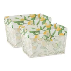 DII&reg; Medium Antique White Chicken Wire Baskets with Lemon Print Liners, 2ct.