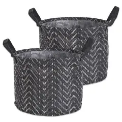 DII&reg; Medium Round Black & White Tribal Chevron PE-Coated Woven Paper Laundry Bin, 2ct.