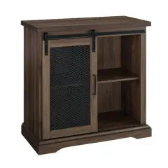 Walker Edison 32" Dark Walnut Sliding Mesh Metal Door Accent Cabinet