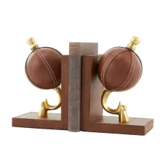 9" Brown Leather Globe Handmade Stitched Bookends Set