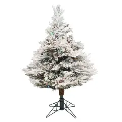 3.5ft. Pre-Lit Flocked Alberta Artificial Christmas Tree, Multicolor LED Lights