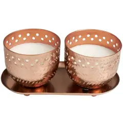 7oz. Tropical Breeze Scented Candles in Cut Out Copper Bowls and Tray