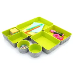 Welaxy 7 Piece Felt Round Cups & Trays Drawer Organizer Set Green