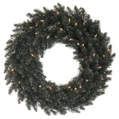 24" Pre-Lit Black Fir Christmas Wreath, Warm White LED Lights