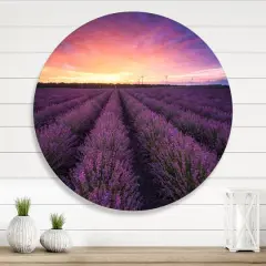 Designart - Sunrise & Dramatic Clouds Over Lavender Field XIII - Farmhouse Metal Circle Wall Art