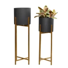 Black Metal Contemporary Stand Planter Set