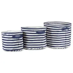 DII&reg; Round Stripes PE-Coated Herringbone Woven Cotton Laundry Bin Set French Blue