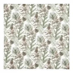 Pine Cones & Greenery on White Cotton Twill Napkin