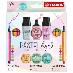 STABILO&reg; BOSS&reg; PASTELLove Mini 18 Piece Set