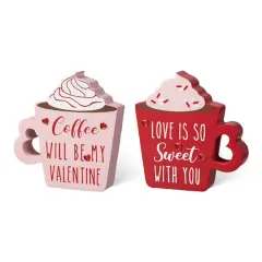 Glitzhome&reg; Wooden Valentine's Coffee Cup Table D&eacute;cor Set