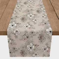 90" Intricate Floral Cotton Twill Runner Gray