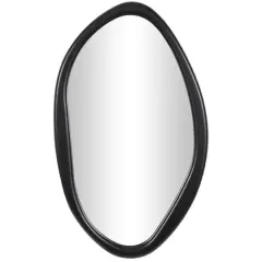 39" Black Wooden Abstract Oval Framed Wall Mirror
