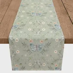 90" Butterfly Pattern Cotton Twill Runner Sage Green
