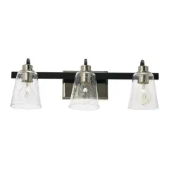 Hello Honey&reg; Robert Stevenson Lighting Jameson Matte Black & Polished Nickel Metal & Seedy Glass 3-Light Vanity Light