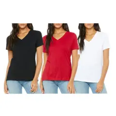 Women's Loose Fitting Short Sleeve V-Neck Tee (3-Pack) Black/Red/White