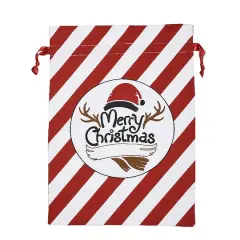 Personality Case&trade; 17" x 26" Red & White Stripe Cotton Merry Christmas Drawstring Bag