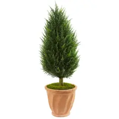 3.5ft. Cypress Artificial Tree in Terracotta Planter UV Resistant (Indoor/Outdoor)