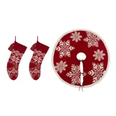 Glitzhome&reg; Red Snowflake Tree Skirt & Stockings Set