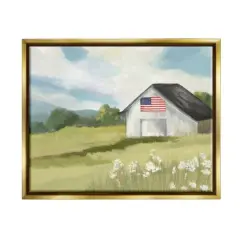 Stupell Industries American Flag on Barn Floater Framed Art Gold